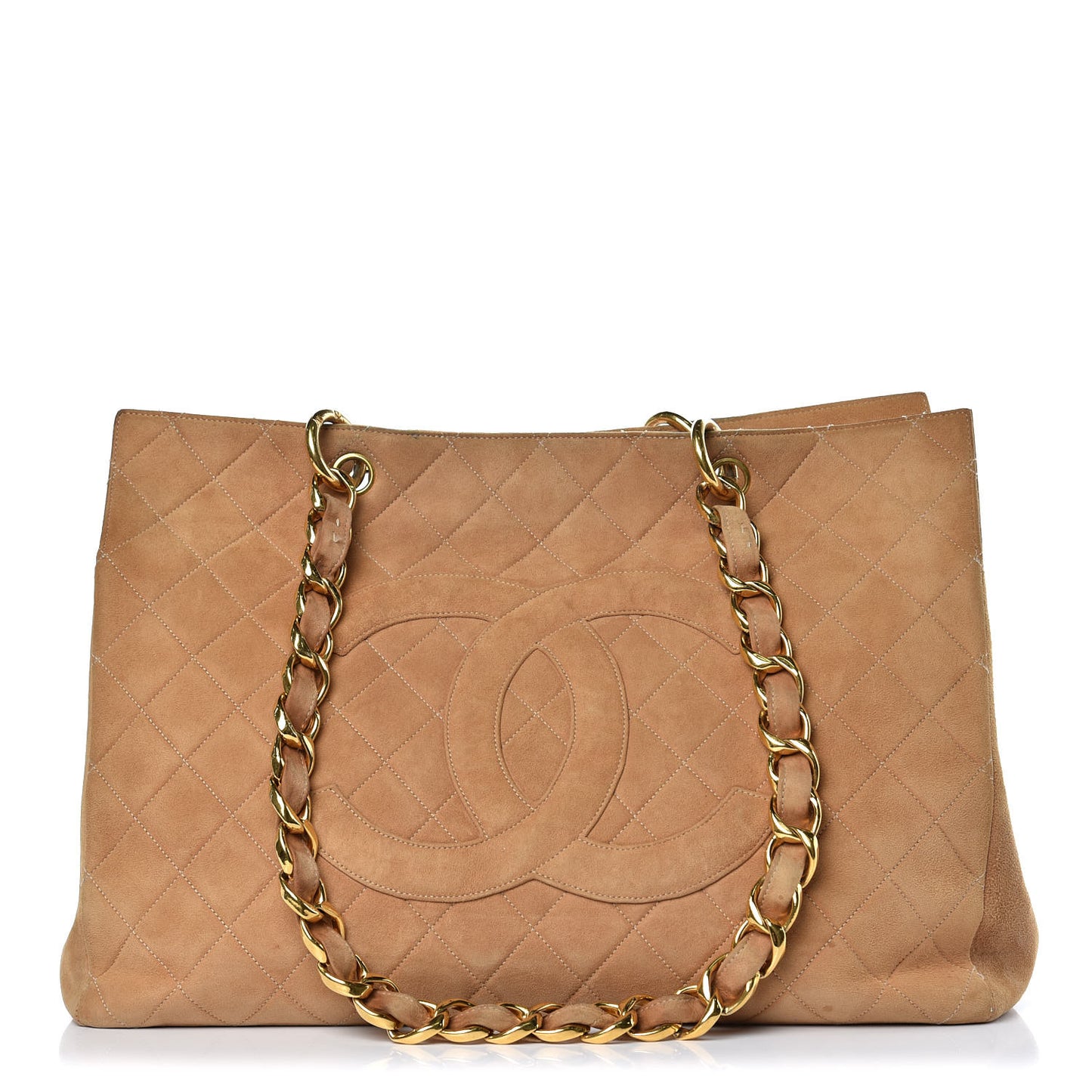 Suede Quilted Tote Beige
