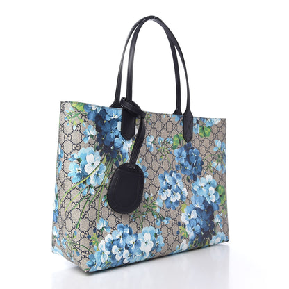 Gucci GG Supreme Monogram Blooms Medium Reversible Tote Beige Blue Navy 3 of 9