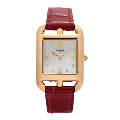 Hermes 18K Rose Gold Alligator Diamond Mother of Pearl 23mm Cape Cod Quartz Watch Braise 1 of 5