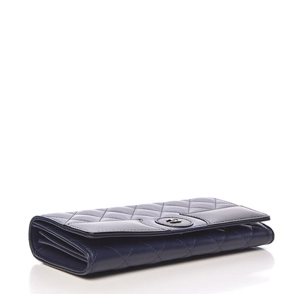 Chanel Lambskin Quilted Large Gusset Flap Wallet Navy Black 4 of 9