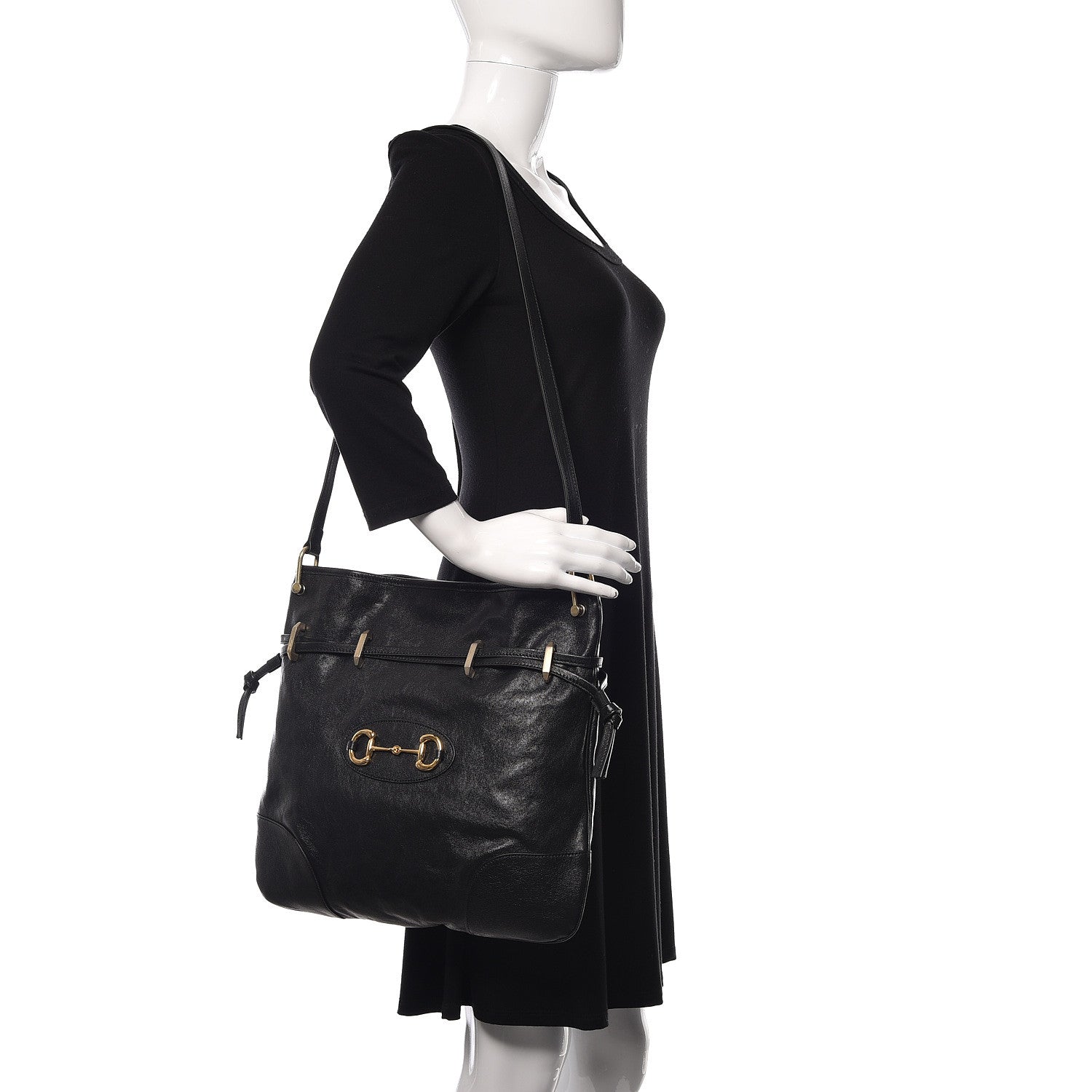 Gucci Sakai Calfskin Horsebit 1955 Cinch Top Messenger Bag Black 2 of 10