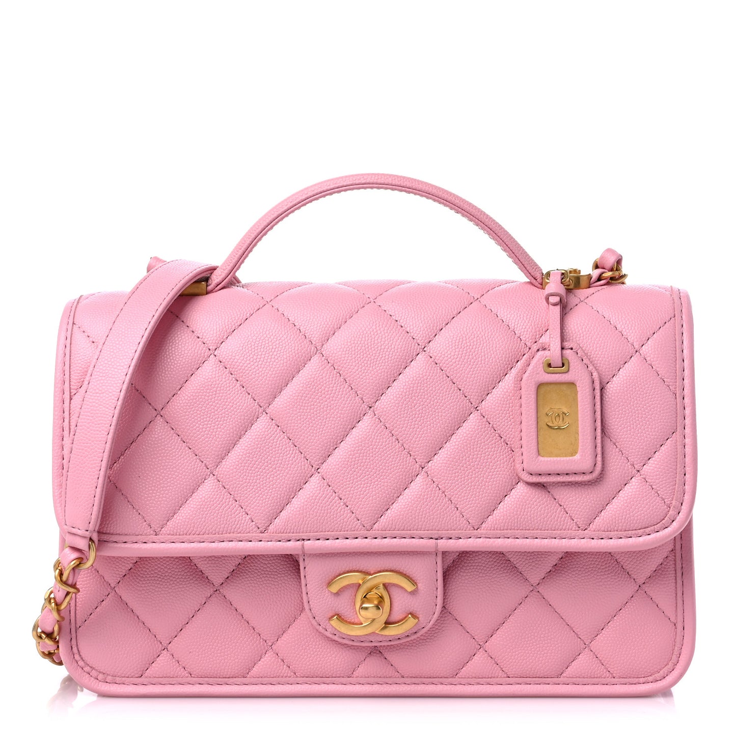 Caviar Quilted School Memory Small Top Handle Flap Pink
