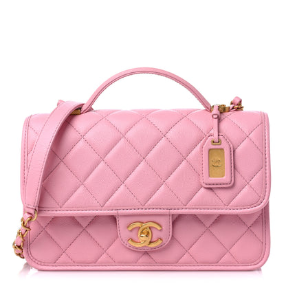 Chanel Caviar Quilted School Memory Small Top Handle Flap Pink 1 of 9