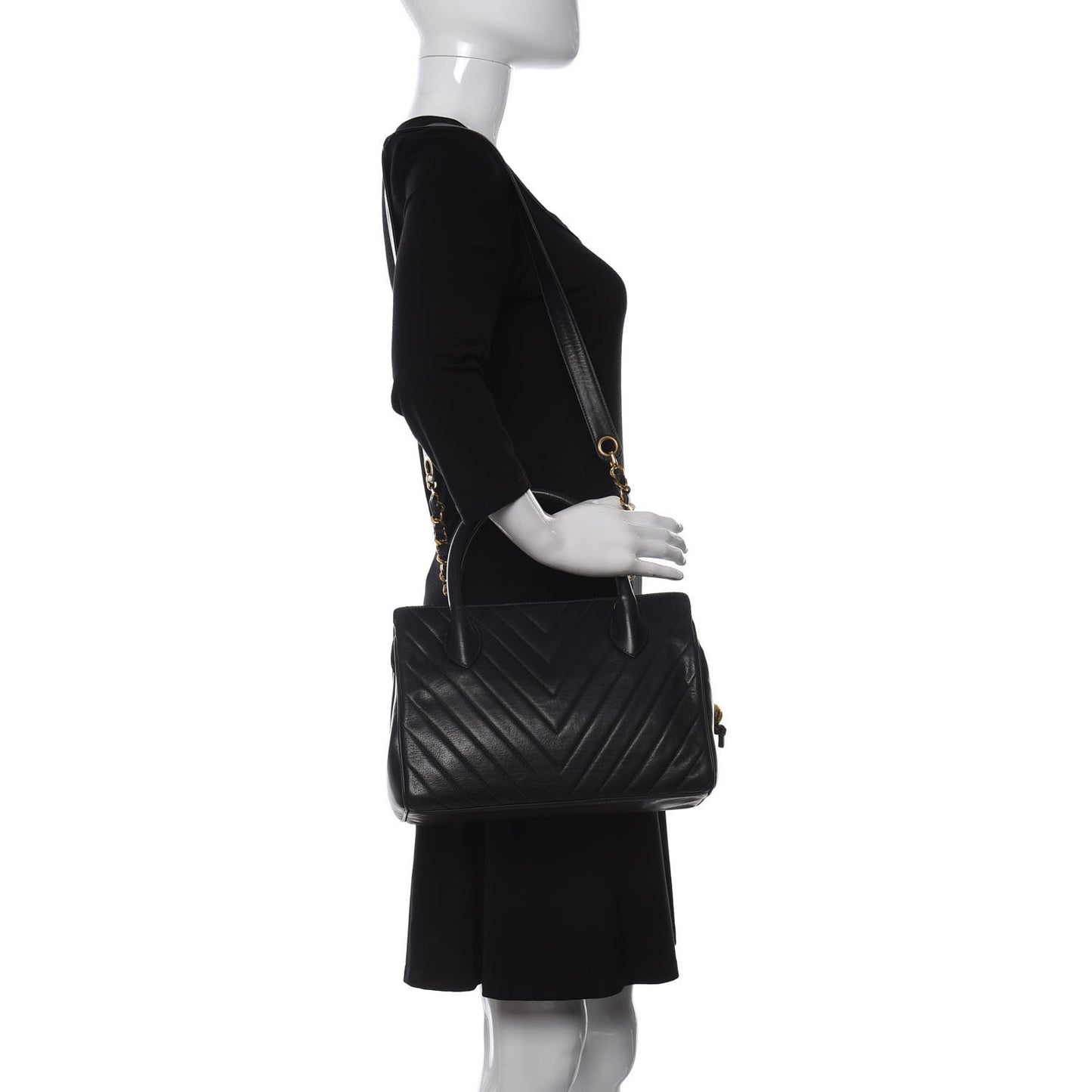 Lambskin Chevron Quilted Top Handle Bag Black