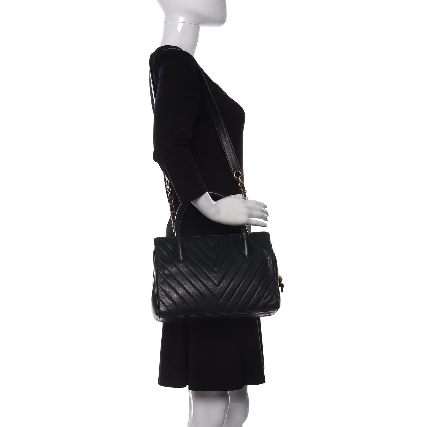 Chanel Lambskin Chevron Quilted Top Handle Bag Black 2 of 11
