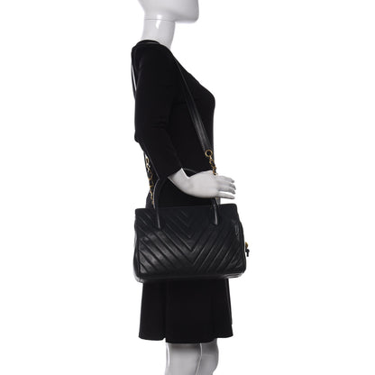 Chanel Lambskin Chevron Quilted Top Handle Bag Black 2 of 11