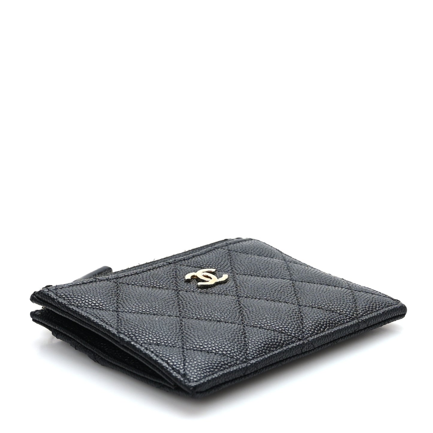 Caviar Quilted CC Zip Card Holder Black