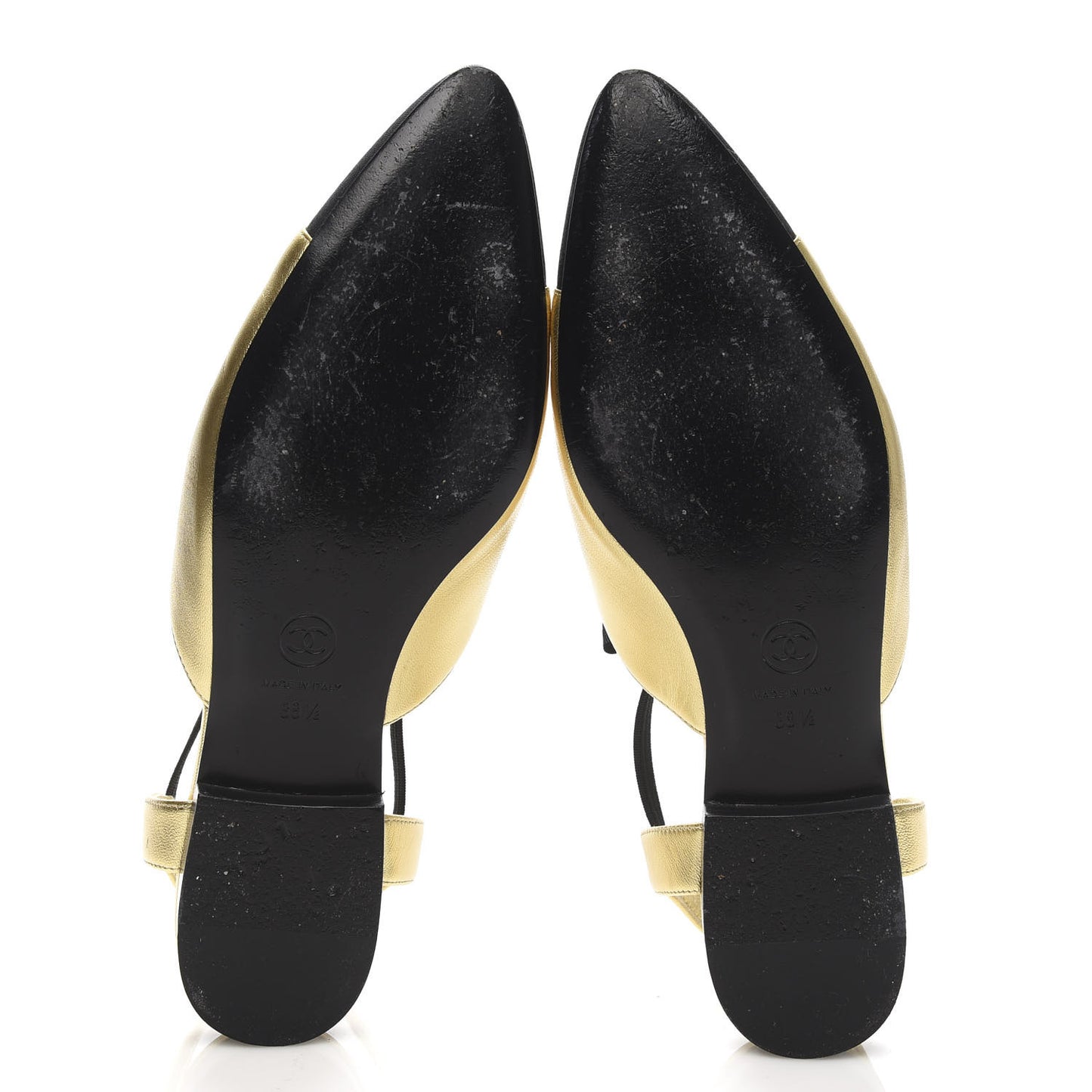 Laminated Lambskin Grosgrain Cap Toe Bow Flats 38.5 Gold Black