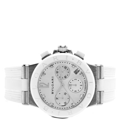 Bulgari Stainless Steel Ceramic Rubber Diamond Mother of Pearl 37mm Diagono Chronograph Automatic Watch 2 of 5