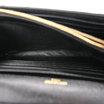 Saint Laurent Grain De Poudre Matelasse Chevron Monogram Chain Wallet Black 5 of 11