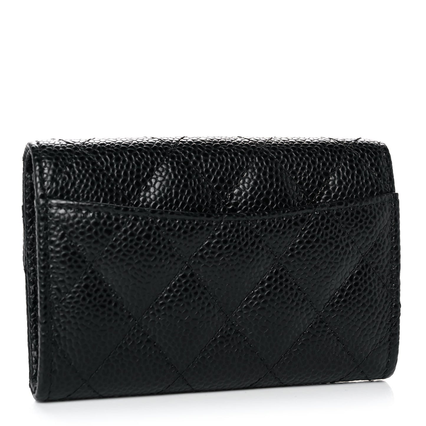Caviar Quilted Flap Card Holder Wallet Black
