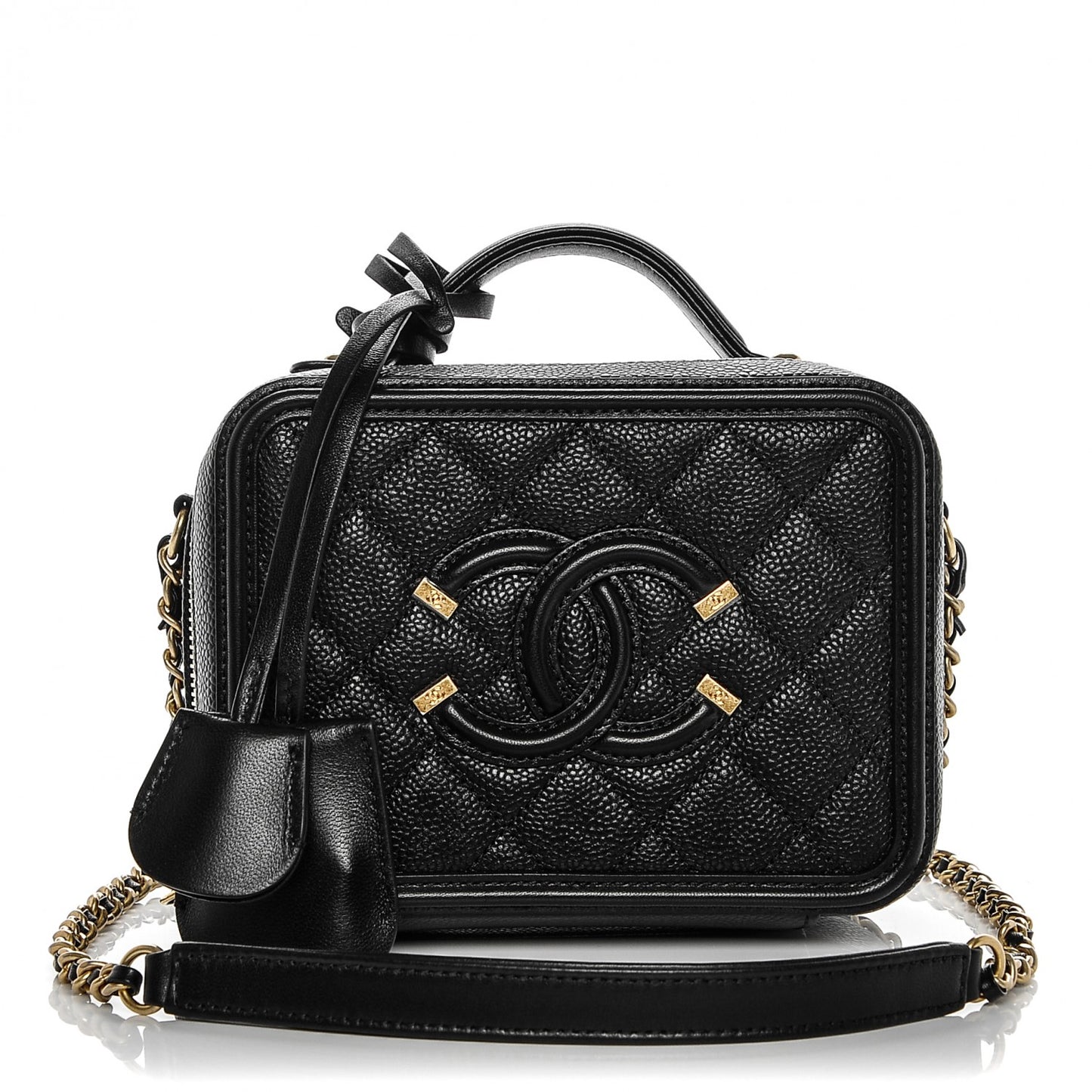 Caviar Quilted Small CC Filigree Vanity Case Black
