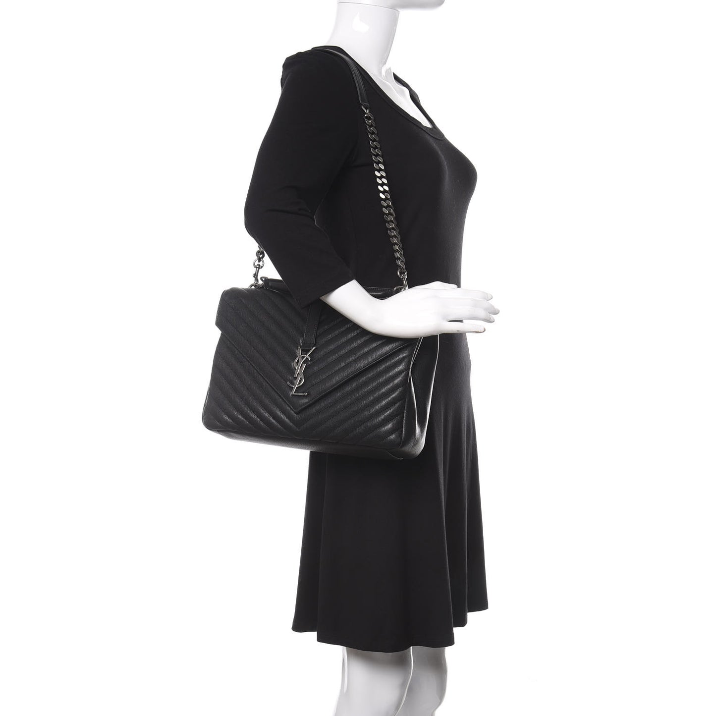 Sheepskin Matelasse Chevron Monogram Large College Satchel Black
