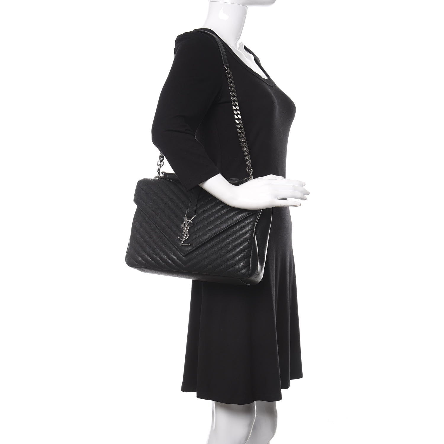 Saint Laurent Sheepskin Matelasse Chevron Monogram Large College Satchel Black 2 of 9