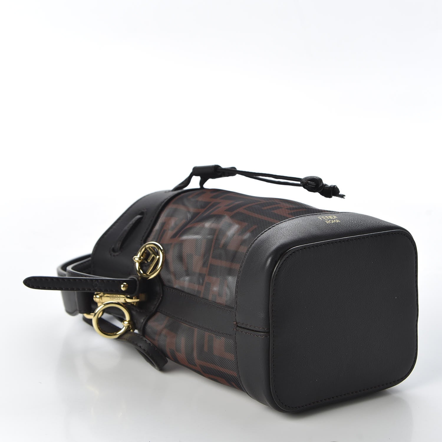 Fendi Mesh Vitello Grace F is FF 1974 Mini Mon Tresor Bucket Bag Marrone Black Ebano 3 of 8