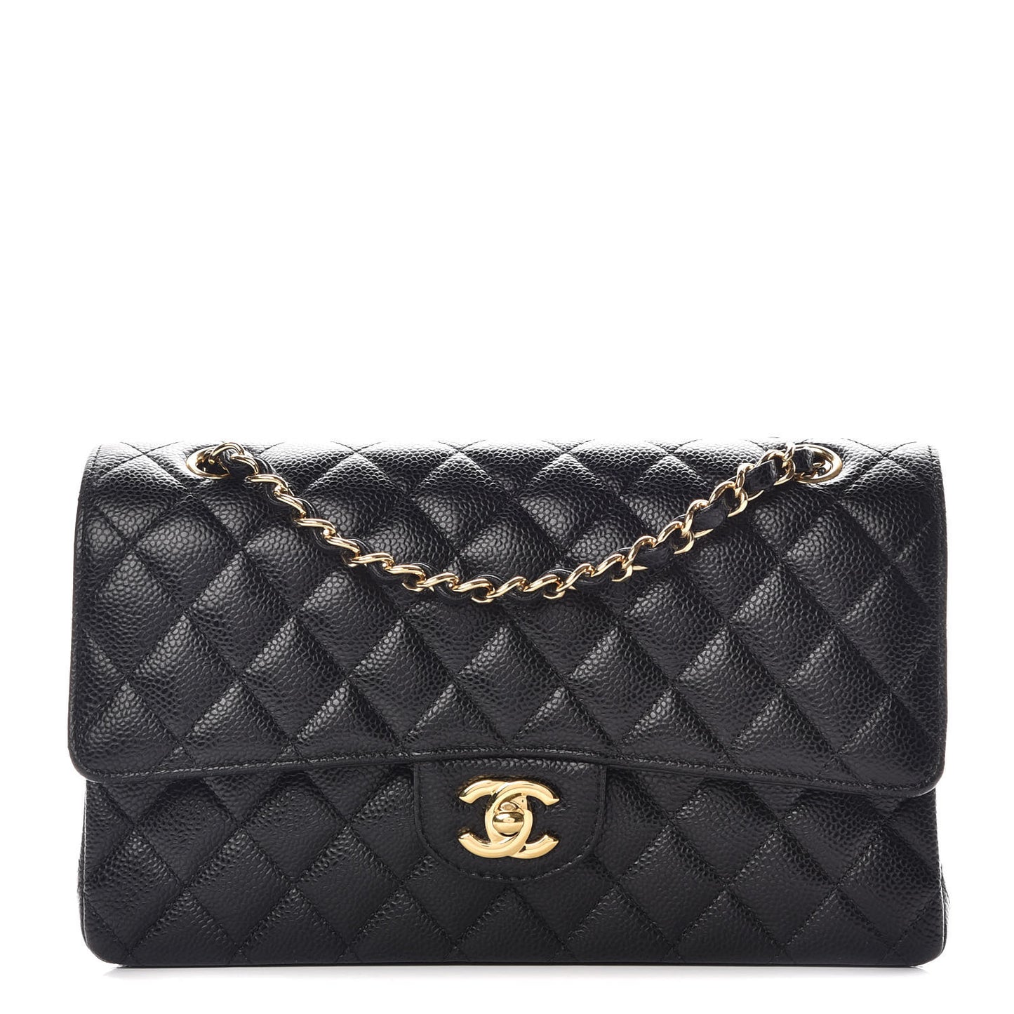 Caviar Quilted Medium Double Flap Black