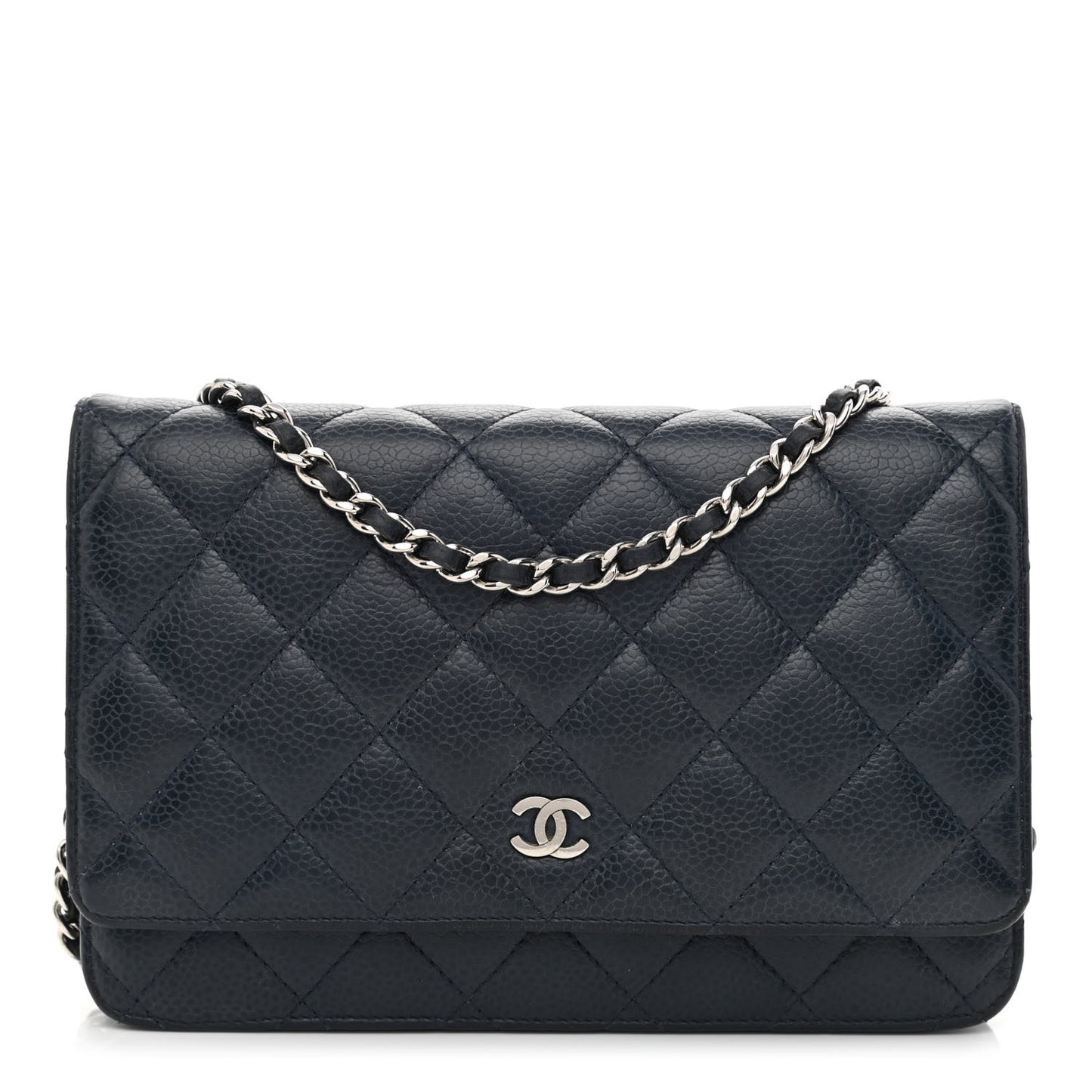 Caviar Quilted Wallet On Chain WOC Navy Blue