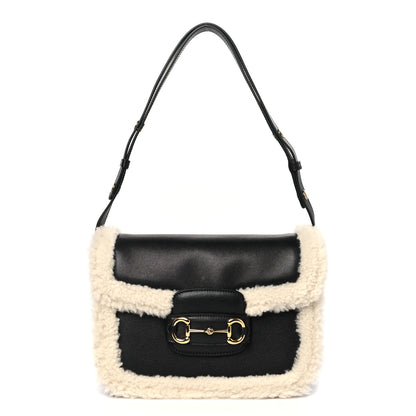 Gucci Sakai Be Green Calfskin Shearling Horsebit 1955 Shoulder Bag Black 1 of 10