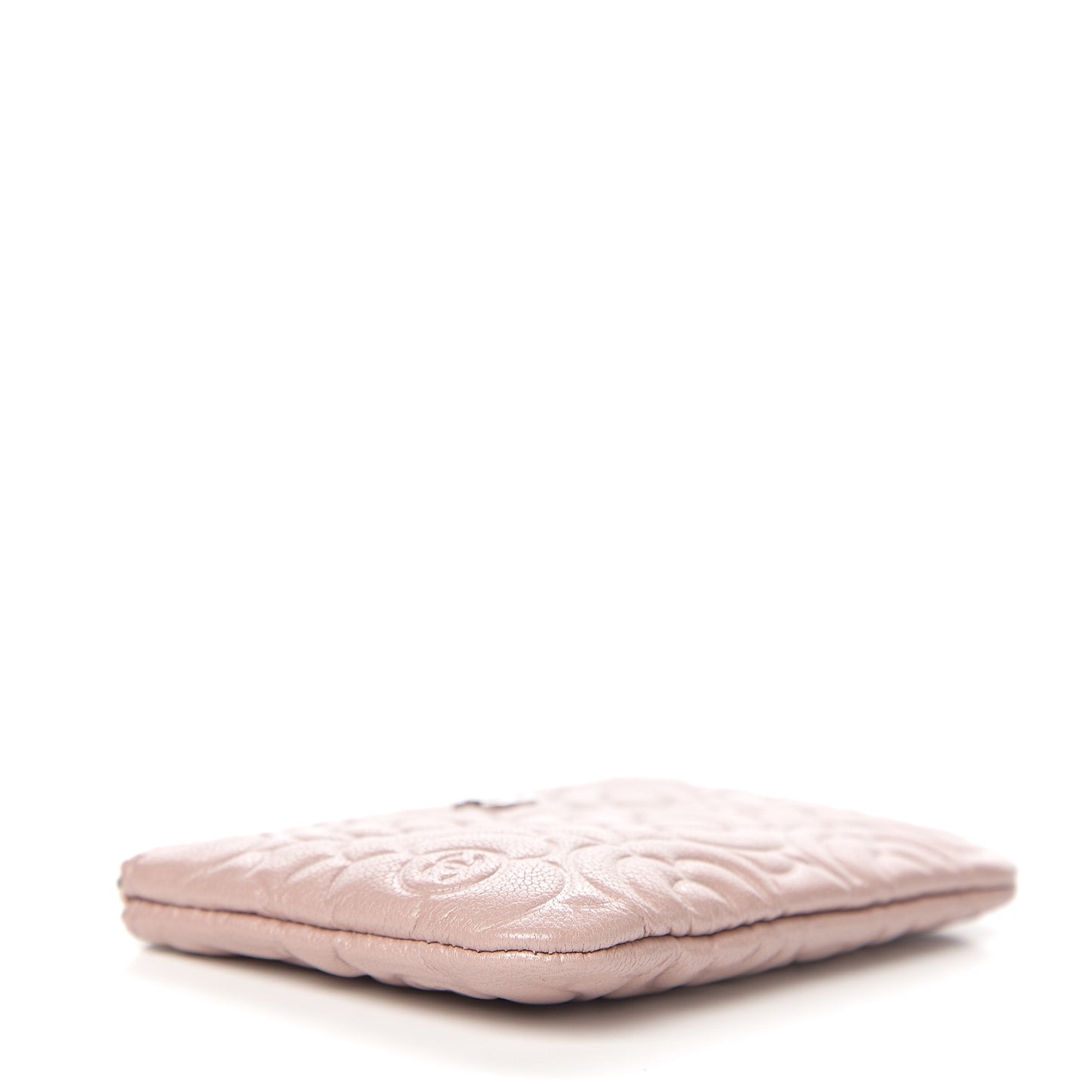 Goatskin Camellia Embossed Cosmetic Pouch Light Pink