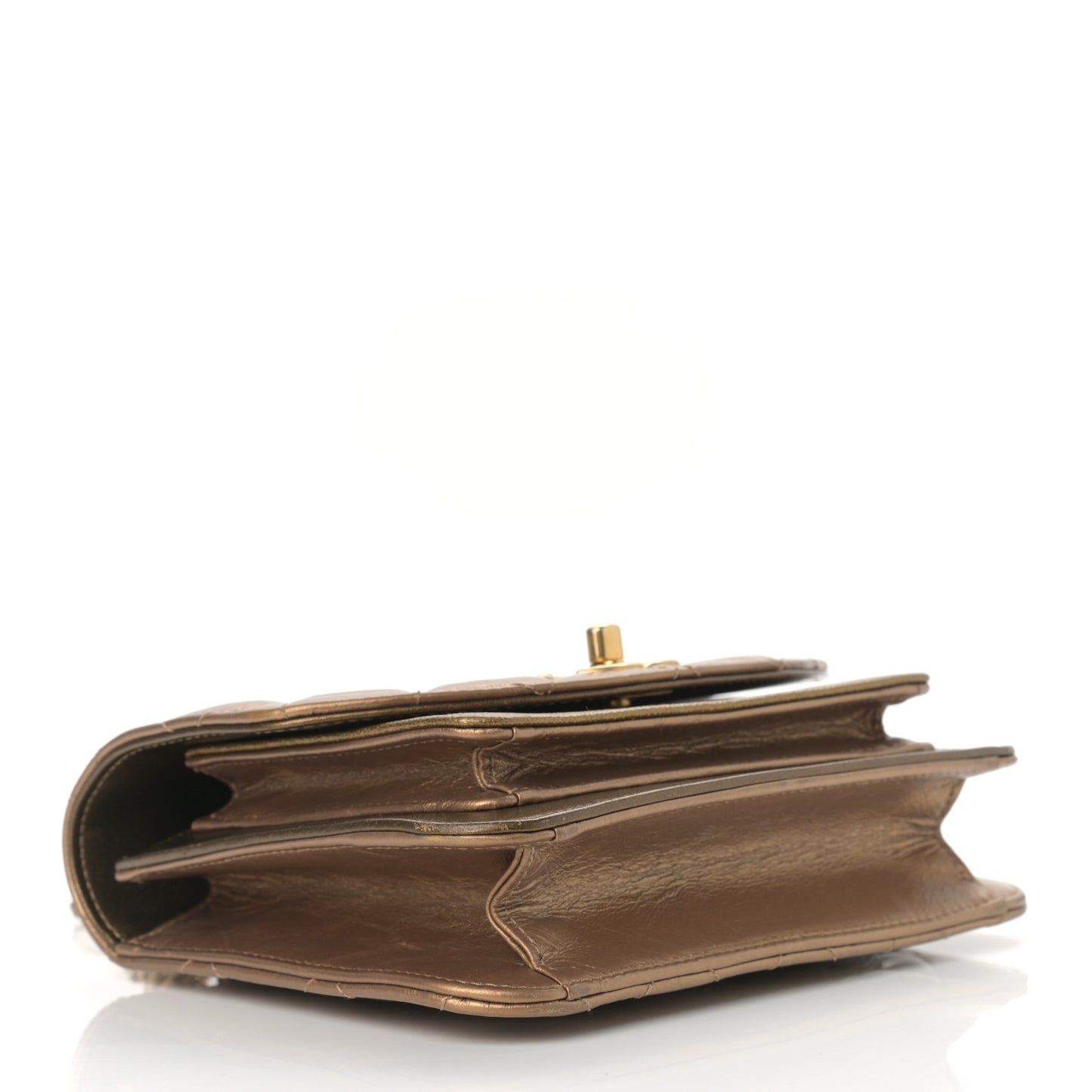Metallic Calfskin Caviar Quilted Mini Chain Handle Flap Gold