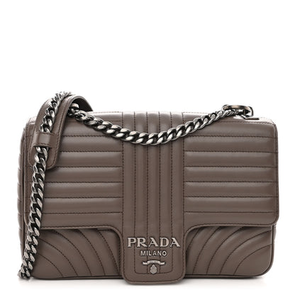 Prada Soft Calfskin Impunture Diagramme Large Chain Flap Shoulder Bag Bambu 1 of 9