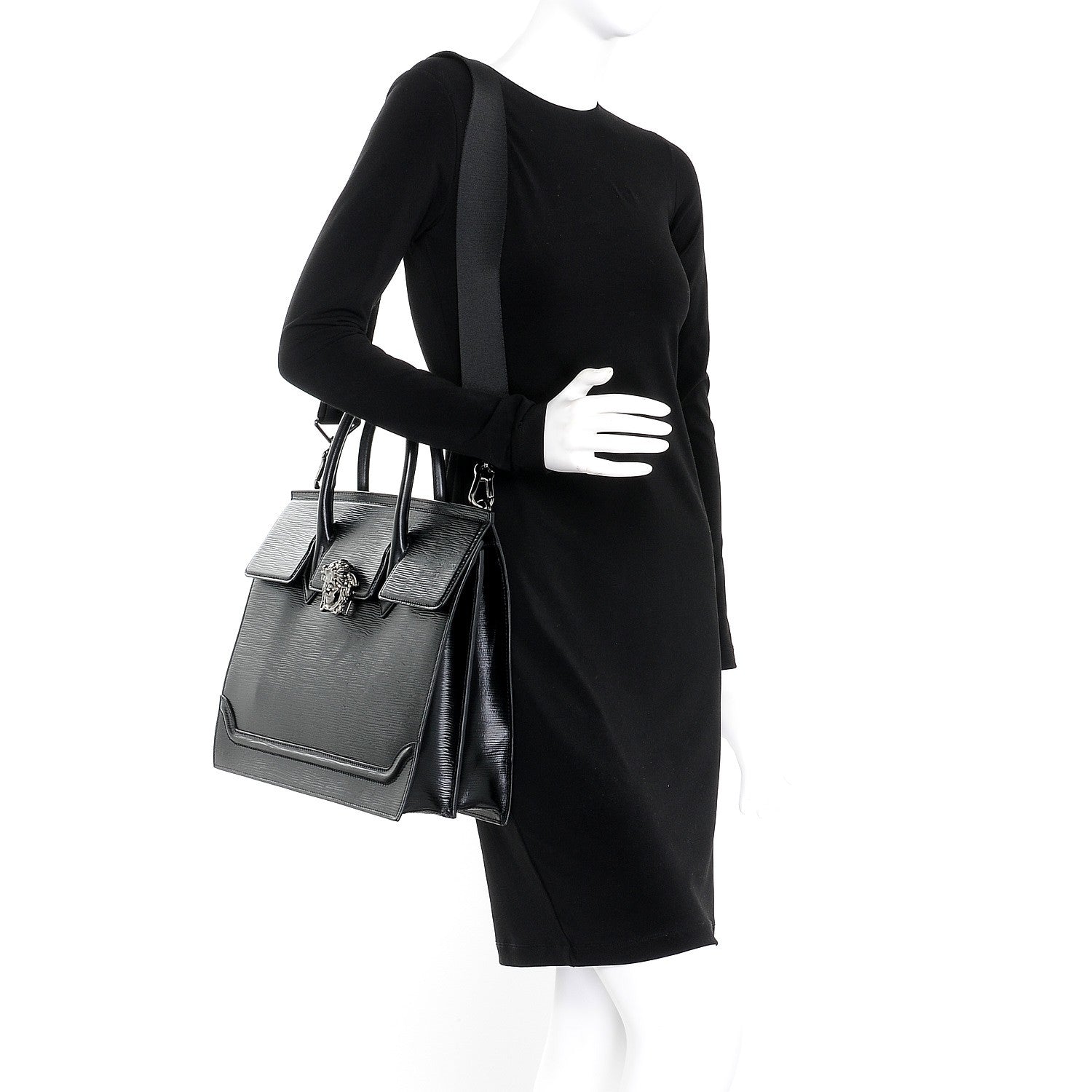 Versace Legno Calfskin Palazzo Top Handle Briefcase Black 2 of 7