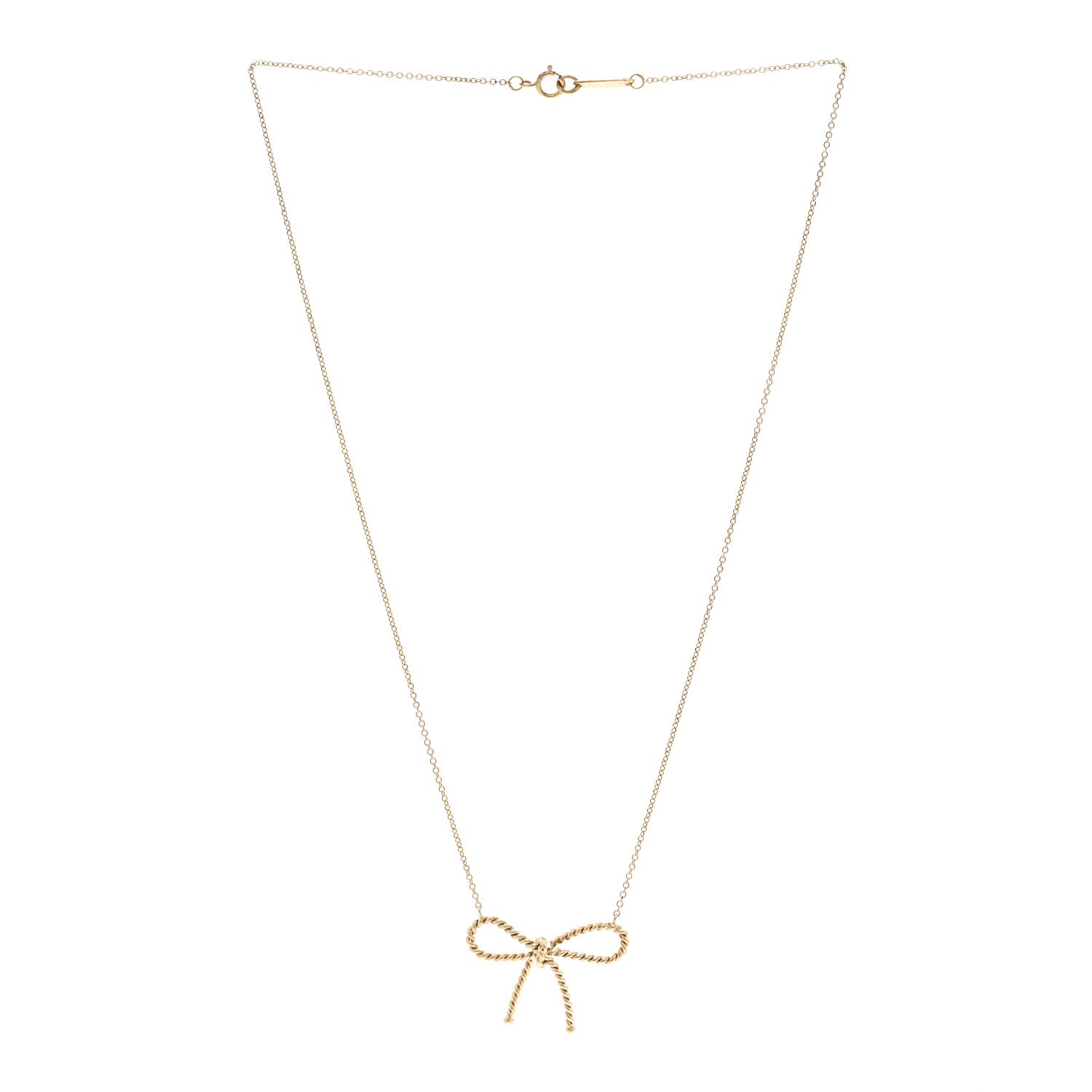 Tiffany 18K Yellow Gold Twist Bow Pendant Necklace 3 of 4