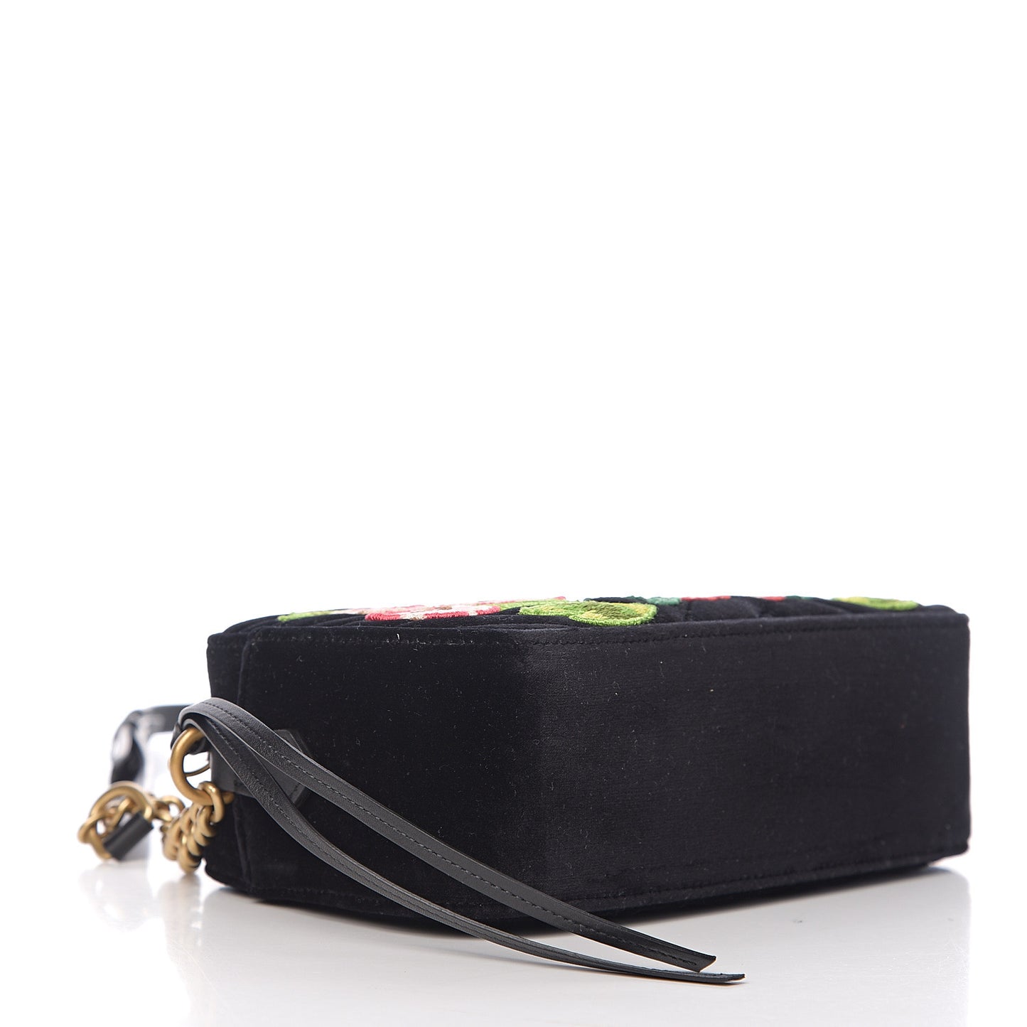 Velvet Matelasse Deer Embroidered Small GG Marmont Chain Shoulder Bag Black