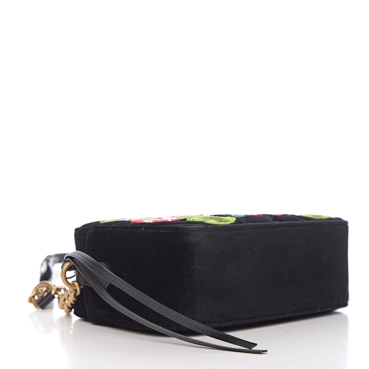 Gucci Velvet Matelasse Deer Embroidered Small GG Marmont Chain Shoulder Bag Black 3 of 9