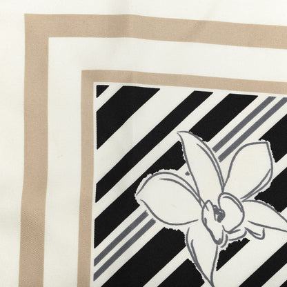 Chanel Silk Camellia CC Square Scarf Beige Black White 7 of 8