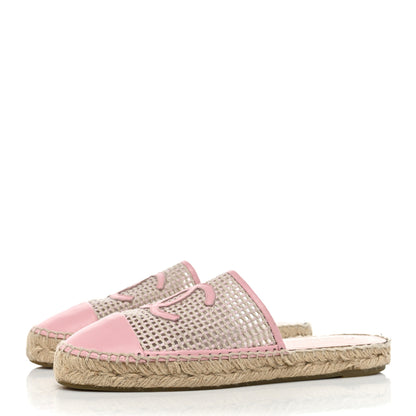 Chanel Mesh Grosgrain Lambskin CC Espadrilles Mule 39 Light Pink Beige 3 of 11