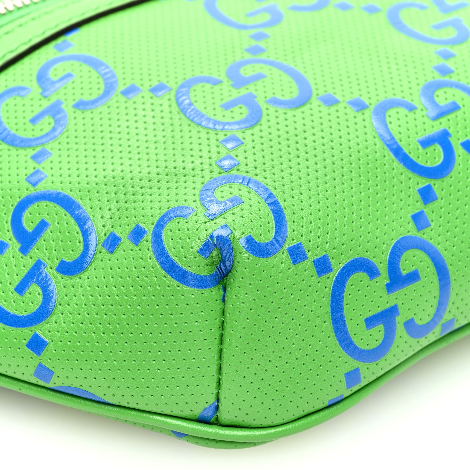 Gucci Calfskin GG Tennis Bi-Color Embossed Belt Bag Joy Green Joy Blue 9 of 10