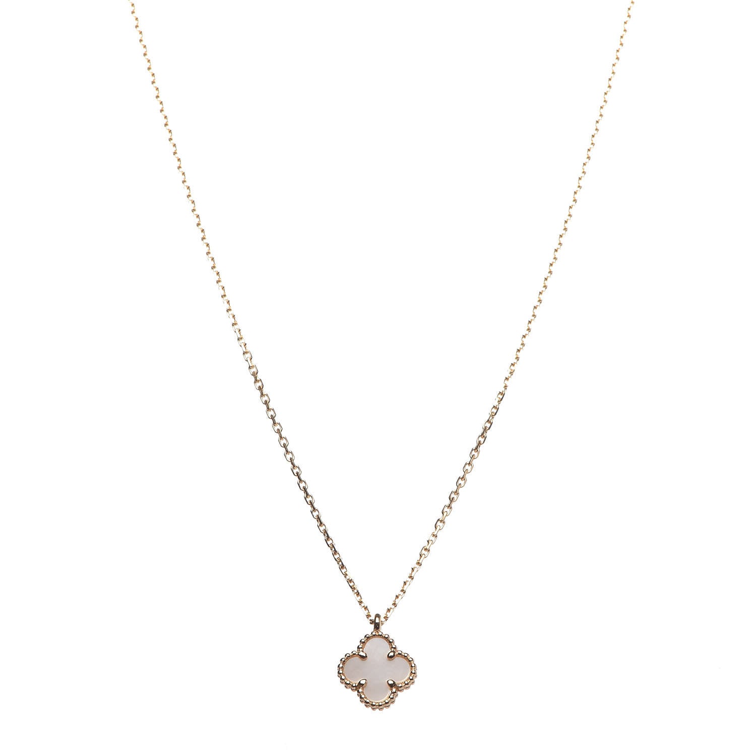 Van Cleef & Arpels 18K Yellow Gold Mother of Pearl Sweet Alhambra Pendant Necklace 1 of 8