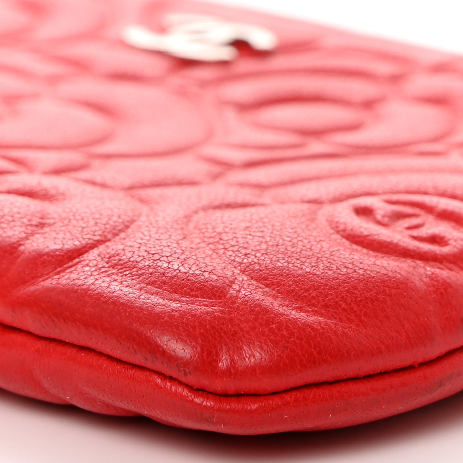 Chanel Goatskin Camellia Embossed Cosmetic Pouch Red 9 of 9