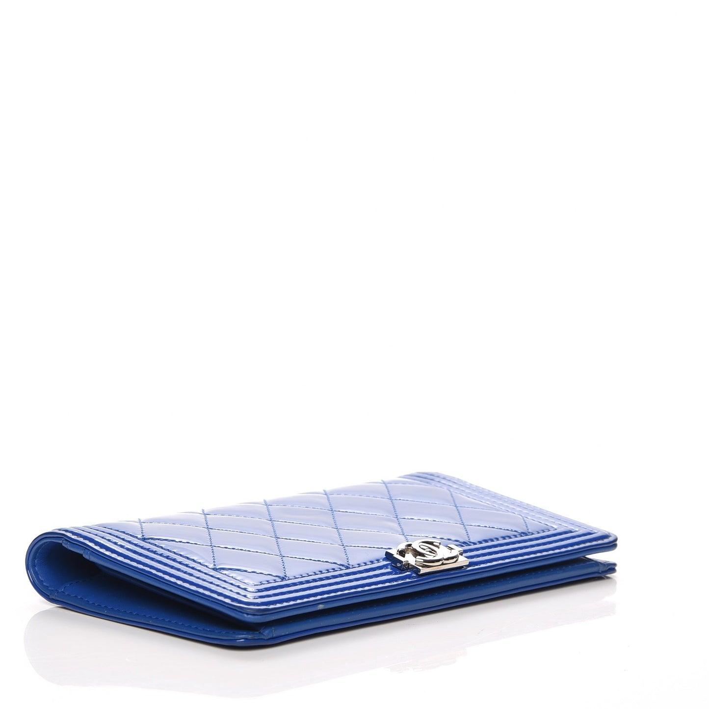 Patent Calfskin Quilted Boy Yen Wallet Dark Blue