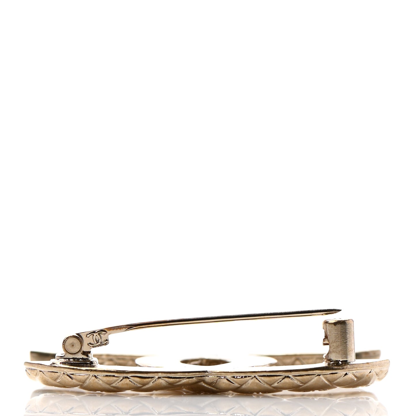 Metal CC Diamond Quilted Brooch Light Gold
