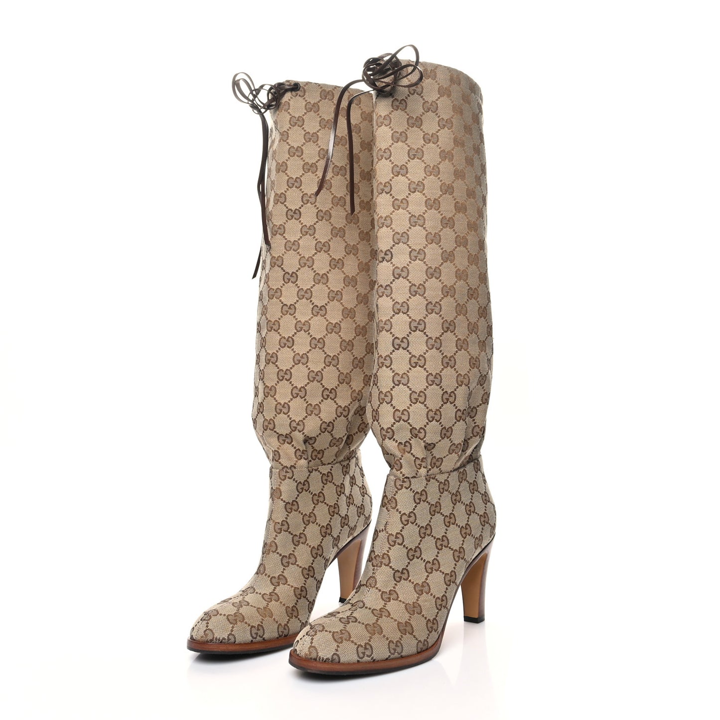 Monogram Lisa Mid Heel Boots 39.5 Beige Ebony