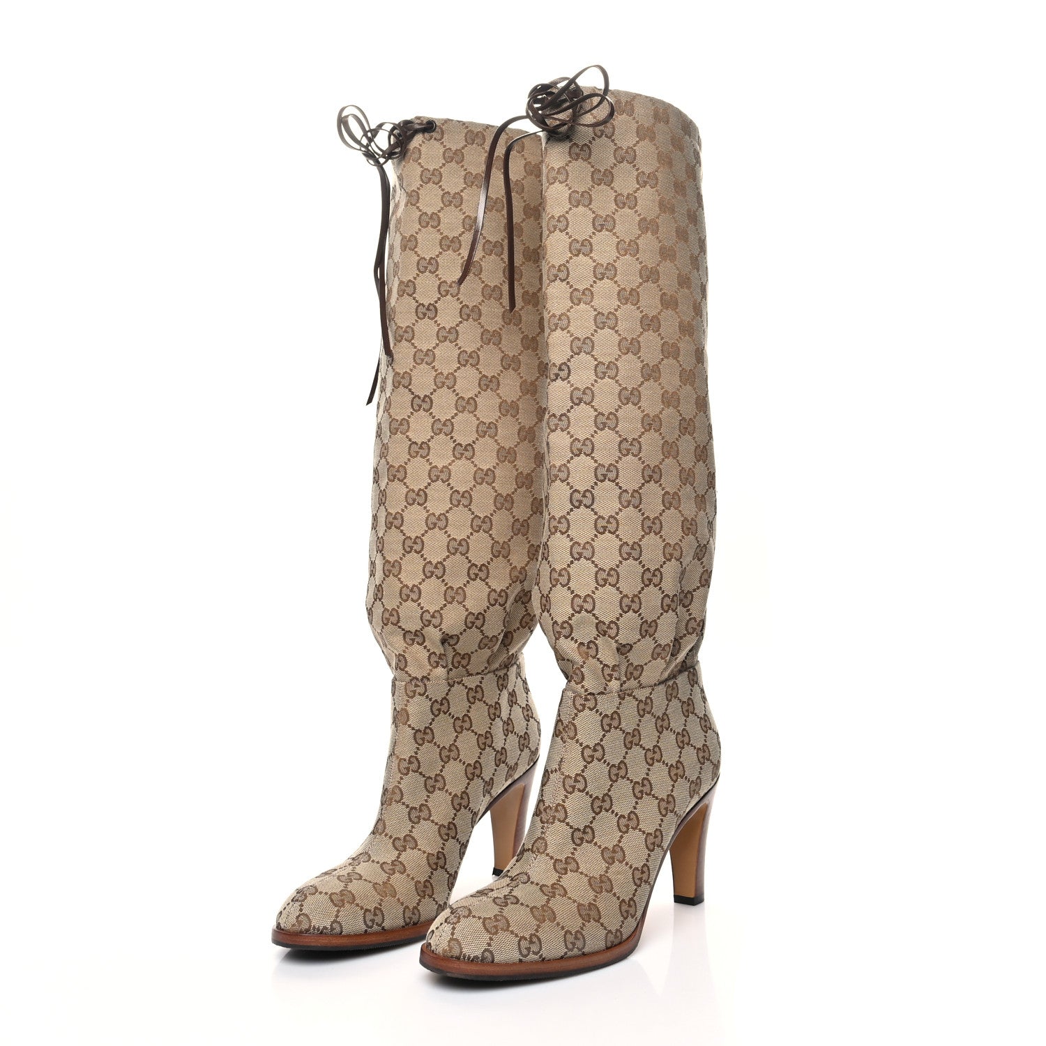 Gucci Monogram Lisa Mid Heel Boots 39.5 Beige Ebony 3 of 7