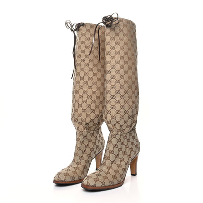 Gucci Monogram Lisa Mid Heel Boots 39.5 Beige Ebony 3 of 7