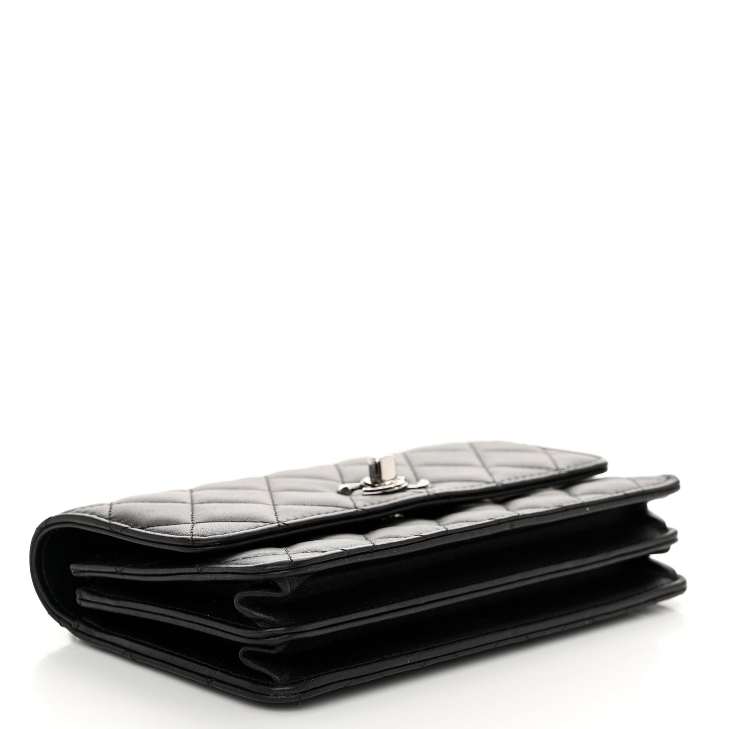 Lambskin Quilted Metal Top Handle Crossbody Flap Black