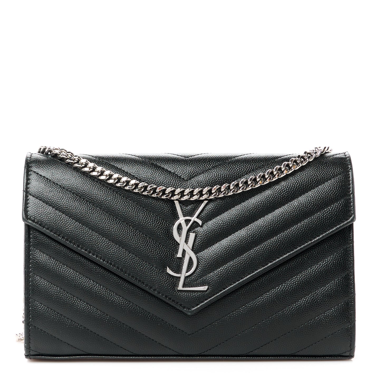 Grain De Poudre Matelasse Chevron Monogram Chain Wallet Black