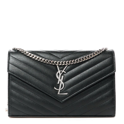 Saint Laurent Grain De Poudre Matelasse Chevron Monogram Chain Wallet Black 1 of 10
