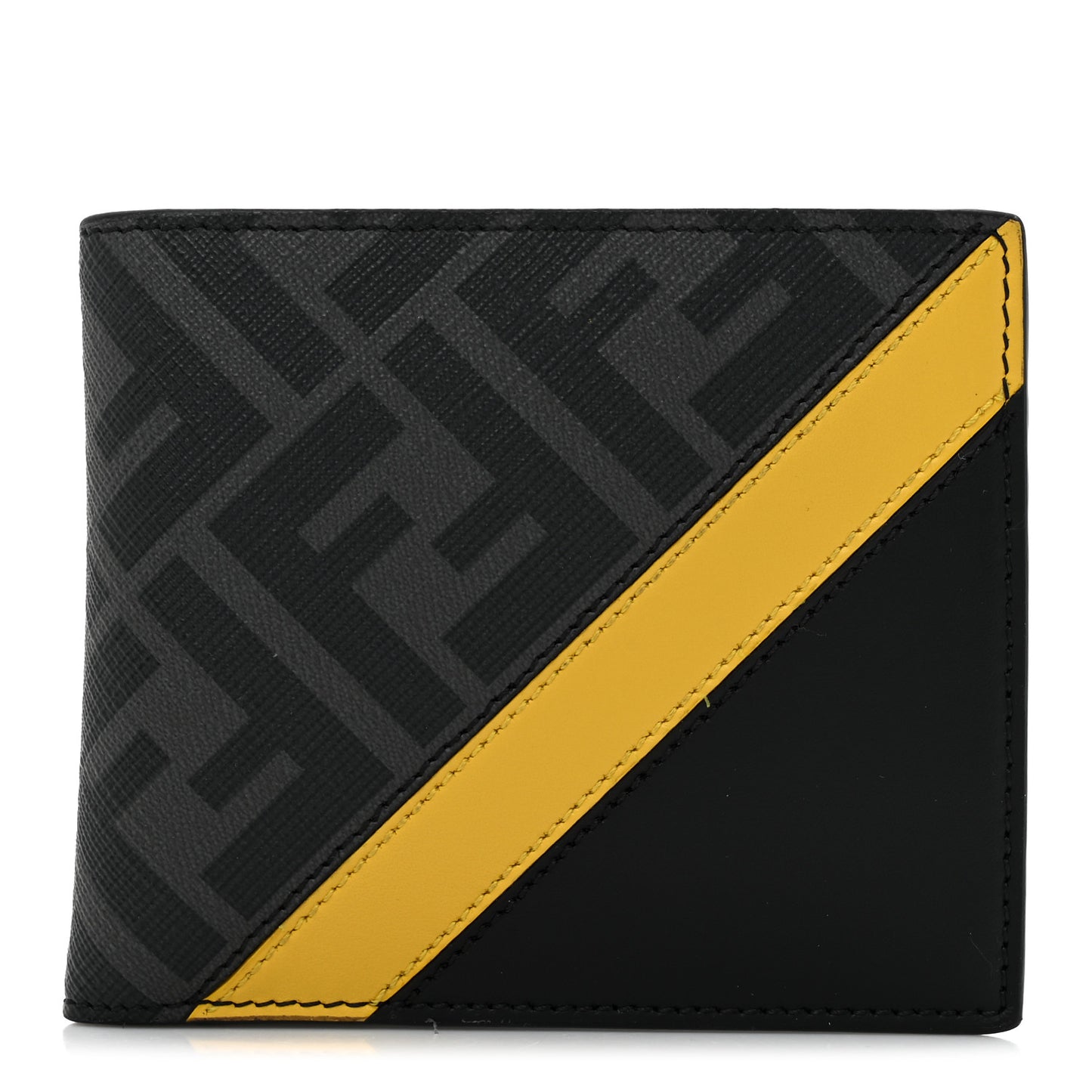 Glazed Fabric Vitello King FF 1974 Diagonal Bi-Fold Wallet Grey Black Sunflower