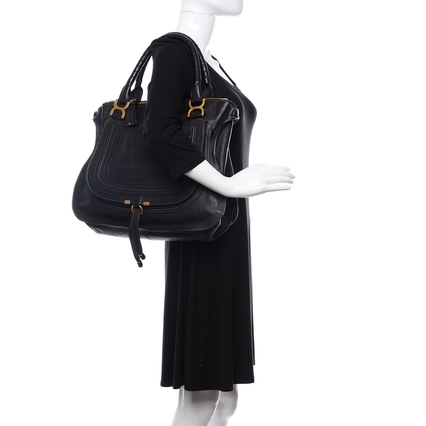 Calfskin Large Marcie Satchel Black