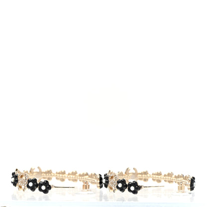 Chanel Metal Strass Crystal Flower CC Hoop Earrings Gold Black White 4 of 5
