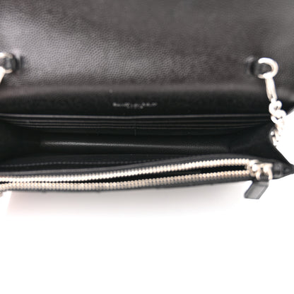 Saint Laurent Grain De Poudre Matelasse Chevron Monogram Envelope Chain Wallet Black 5 of 11