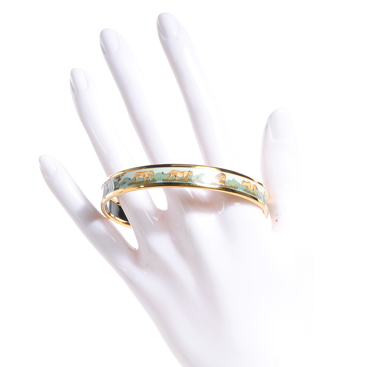 Hermes Enamel Printed Lions Dans La Savane Narrow Bracelet 70 2 of 6