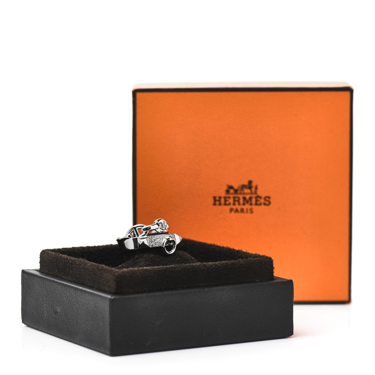 Hermes 18K White Gold Diamond Collier De Chien Double Tour Ring 48 4.25 5 of 5
