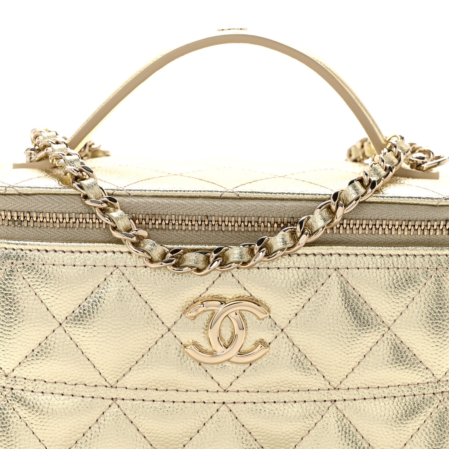Chanel Metallic Caviar Quilted Trendy Handle Slim Vanity Gold 8 of 11