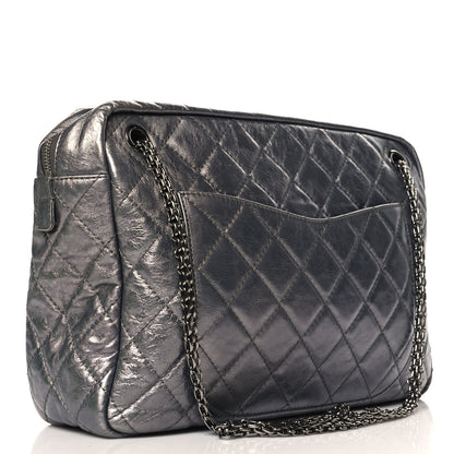 Chanel Metallic Aged Calfskin Quilted Large Reissue Camera Case Silver 3 of 10